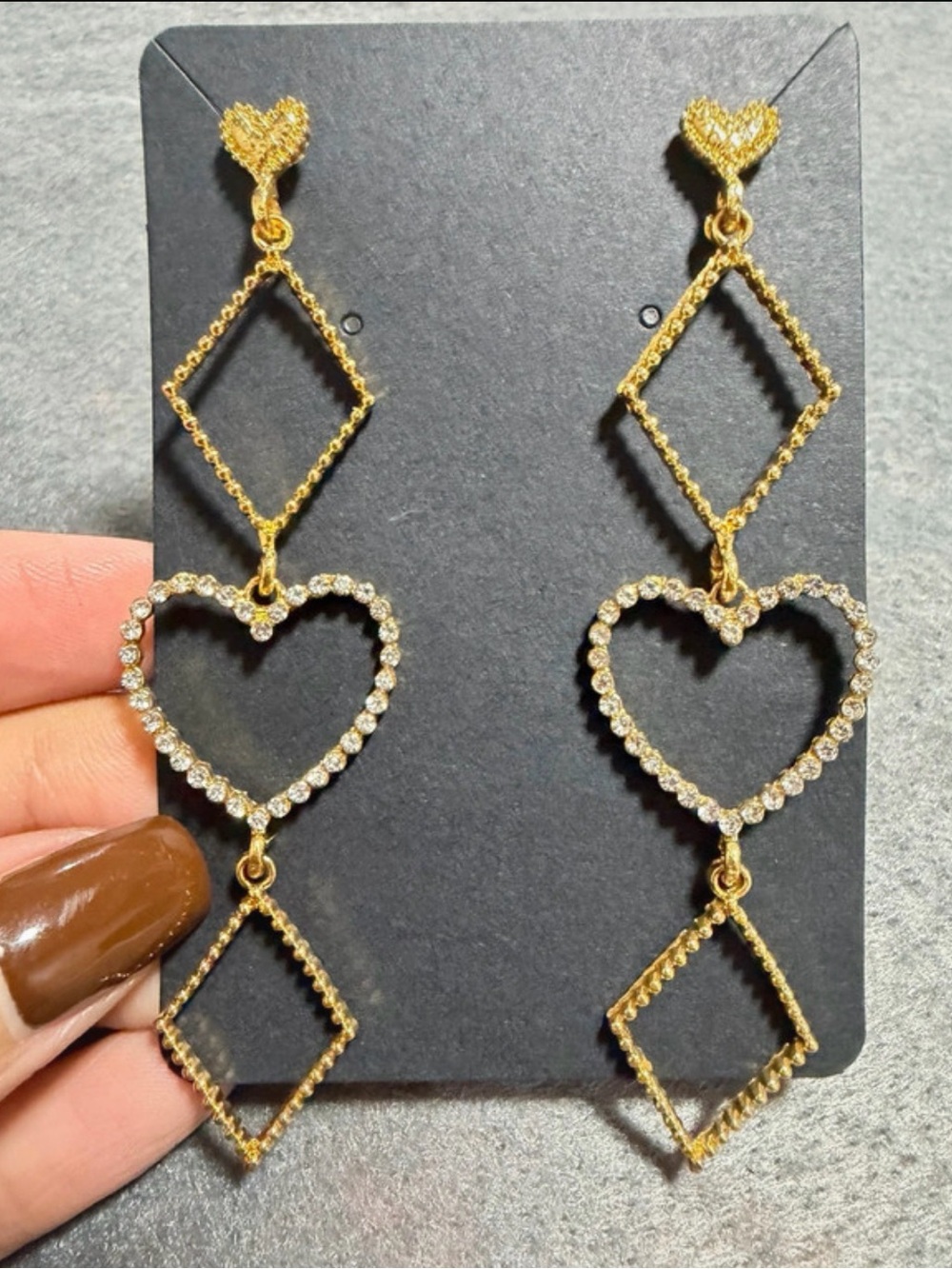 ANDREA FENZI Gold and Crystal Heart-Drop Dangle Earrings